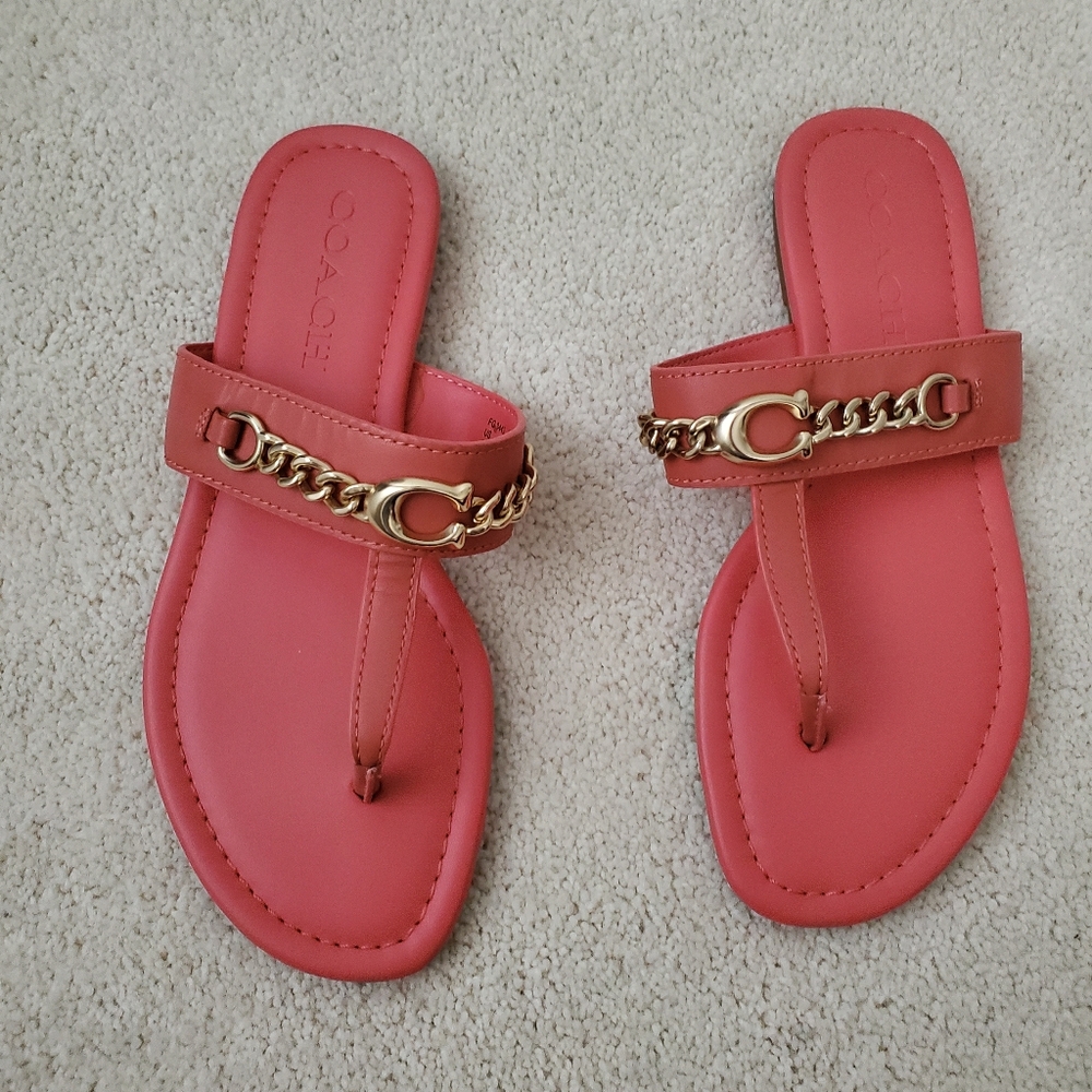Coach Jaclyn Leather with Gold Sandals Coral sz6 - Picture 13 of 16